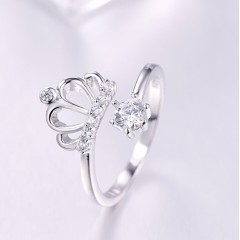 Princess Crown Adjustable 18k White Gold Zirconia Crystal Cz Ring