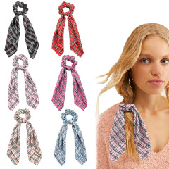 2020 Wholesale Fashion Scottish Plaid Bow Hair Scarf Scrunchies For Girls