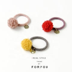 2019 hot sales hair accessories for girls set ball elastic custom printed hair tie with gold piece