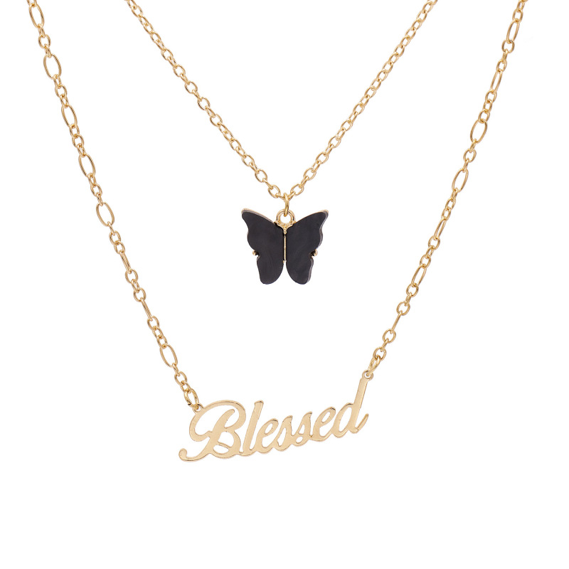 wholesale Amazon ins hot Popular two layer English Letter Butterfly necklace for women