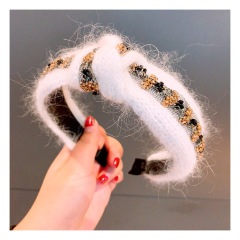 Women's Hair Accessories pompom headband Bunny Ears diamond plush hair bands