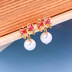 Fashion women jewelry bridal butterfly 925 sterling silver pearl earrings stud