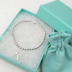 Free Sample Ladies Fashion Bow Knot Charm Sterling Silver Bead Bracelet