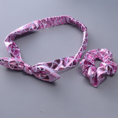 Pink Custom Satin Cotton hair cord tie bands Scrunchy girl Hair Bow hair bands