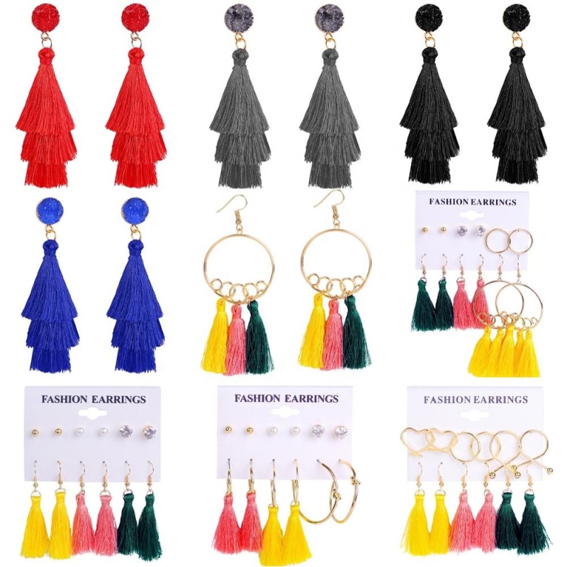 Amazon new fashion colored layered boho women's accessories tassel earrings Amazon new fashion colored layered boho women's accessories tassel earrings