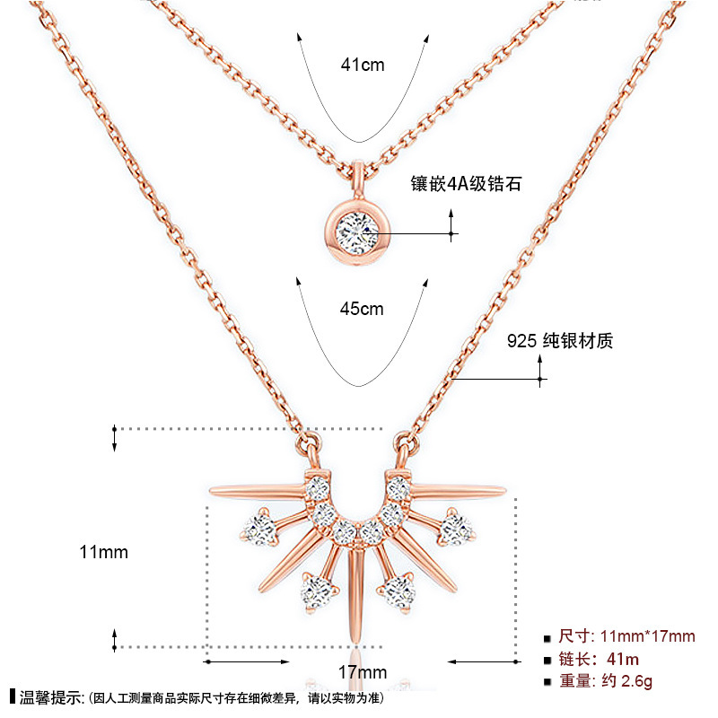 wish korean vermeil charm layer sunrise zircon necklace 18k gold plated choker 925 silver