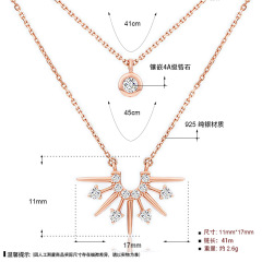 wish korean vermeil charm layer sunrise zircon necklace 18k gold plated choker 925 silver