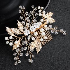 Hot crystal gold wedding jewelry women pearl bridal hair accessories combs