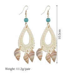 Customized personalized fashion design sea shell and bamboo earrings hoops for women