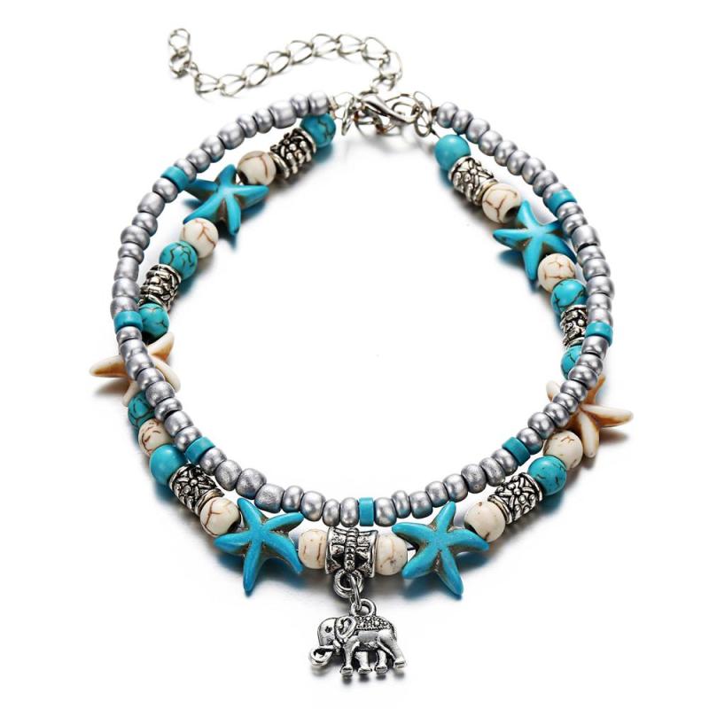 fancy Ins Amazon top sell Cheap Jewelry Chain Layer Rhinestone Bangle ocean shell turtle anklets