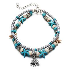 fancy Ins Amazon top sell Cheap Jewelry Chain Layer Rhinestone Bangle ocean shell turtle anklets