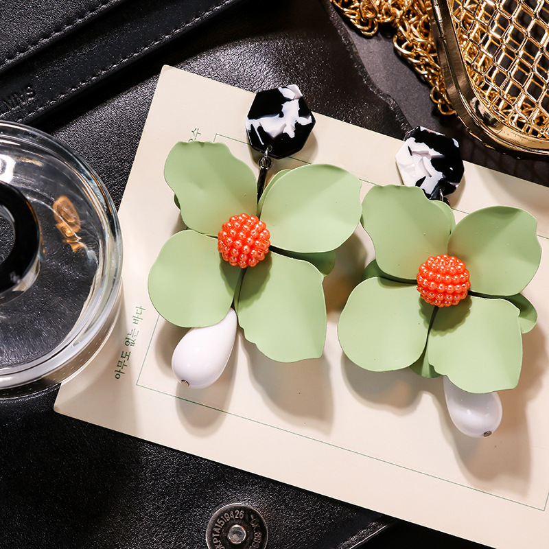 amazon ins Customized fashion green lotus flower drop Long Acrylic earring