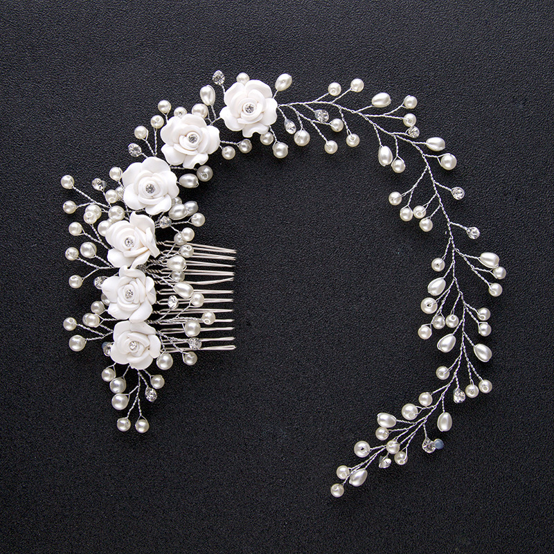 Handmade silver pearl flower headbands wedding hair accessories bridal combs