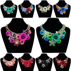 amazon fashion popular Gemstone women floral statement Exaggerated Short Clavicle flower jewelry choker necklace