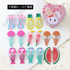16pcs Korean printed cartoon animal fruit Crown Hairpin bb hair clip