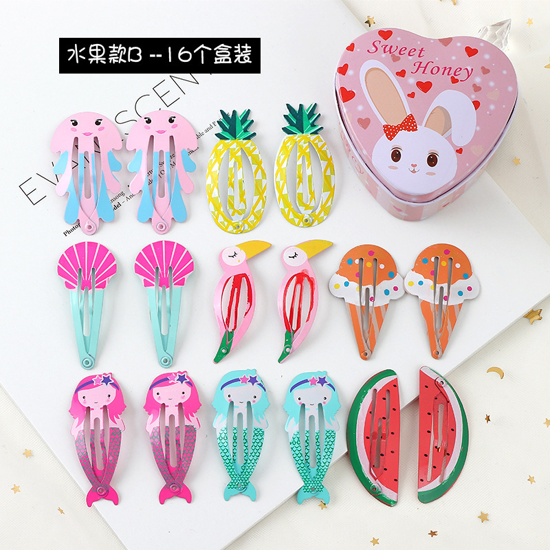 16pcs Korean printed cartoon animal fruit Crown Hairpin bb hair clip 16pcs Korean printed cartoon animal fruit Crown Hairpin bb hair clip