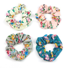 Spring and summer bulk women girls printed floral fabric cotton scrunchies for hair