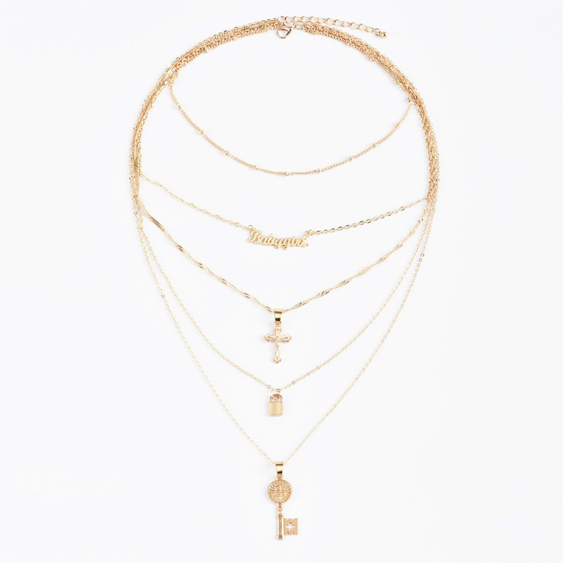 wish Amazon ins fashion gold plated lock cross name multi layered chain choker necklace for women lady girls wish Amazon ins fashion gold plated lock cross name multi layered chain choker necklace for women lady girls