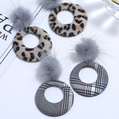 Autumn And Winter lattice circle plush fur ball eardrop earrings for women jewelry