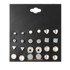 amazon vintage ins Bohemian women lady girls fashion gold silver round heart pearl stud earring zircon set