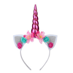 Colorful 3d artificial flower glitter bling cat ear unicorn headband