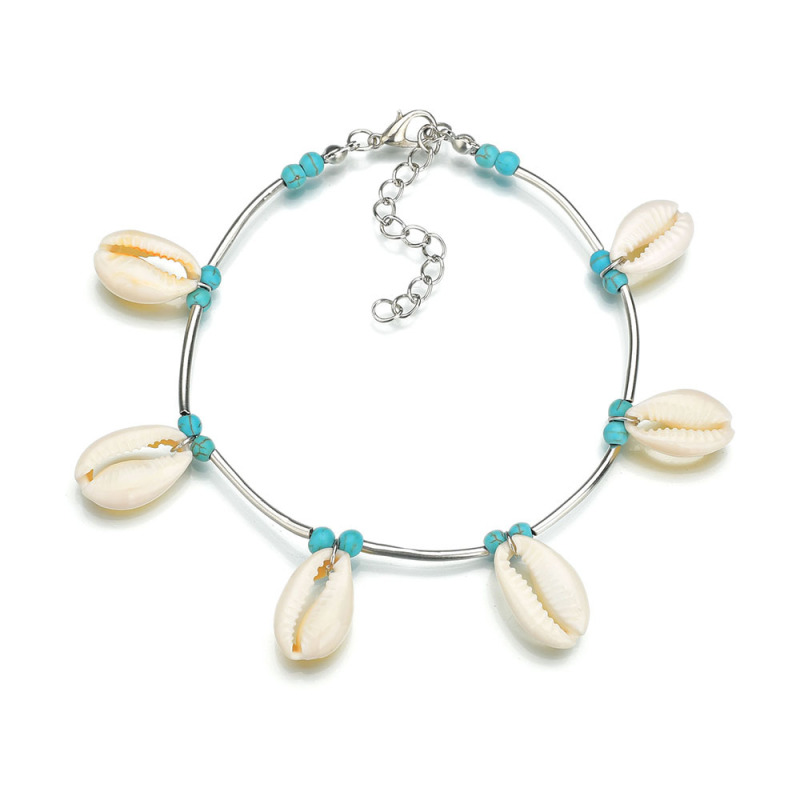 2019 summer hot sale jewelry blue beads summer beach sea shell anklet for ladies