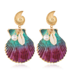 2020 new Ins amazon Fashion women girls drop color gold plated sea shell earrings