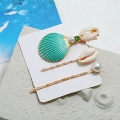 2020 Amazon ins hot sale 3pcs women shell hair pin conch pearl hair barrettes sets