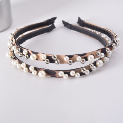 New vintage Plastic metal Hair Accessories Leopard pearl bands giel Hair hoops