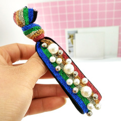Wholesale Custom High Elastic Leopard Rainbow Pearl Hair Ties For girls