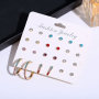 12pcs/set Creative retro fashion simple C type colorful crystal earrings for girls 12pcs/set Creative retro fashion simple C type colorful crystal earrings for girls