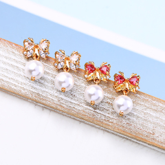 Fashion women jewelry bridal butterfly 925 sterling silver pearl earrings stud
