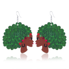 2020 custom fashion printing night club beauty head drop africa afro wooden earring wood jewelry for women