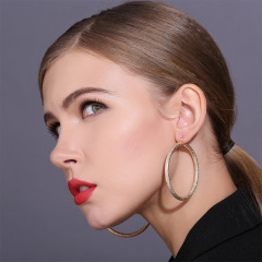 Trendy  women circle round  plating 18k gold fashion copper frosted earrings