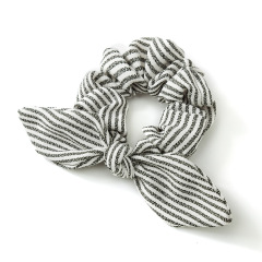 Top sale amazon wholesale custom korean rabbit ears hair holder stripe elastic hair ties