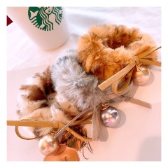 Winter Hair Scrunchies Elastics ponytail holder pompom pearl Bow plush hair tie