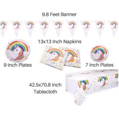 16 Party Tableware Plates Banner Girls Unicorn Party Decorations Supplies
