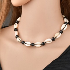 Beautiful women beach natural shell pendant baroque black pearl necklace