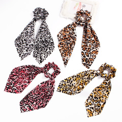 vintage ins amazon fancy fabric long bow elastic hair ties velvet hair leopard scrunchies leopard