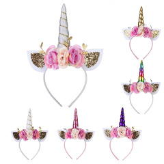 Baby Kids 3 rose flowers Birthday Party Accessories unicorn Hair Band Baby Kids 3 rose flowers Birthday Party Accessories unicorn Hair Band
