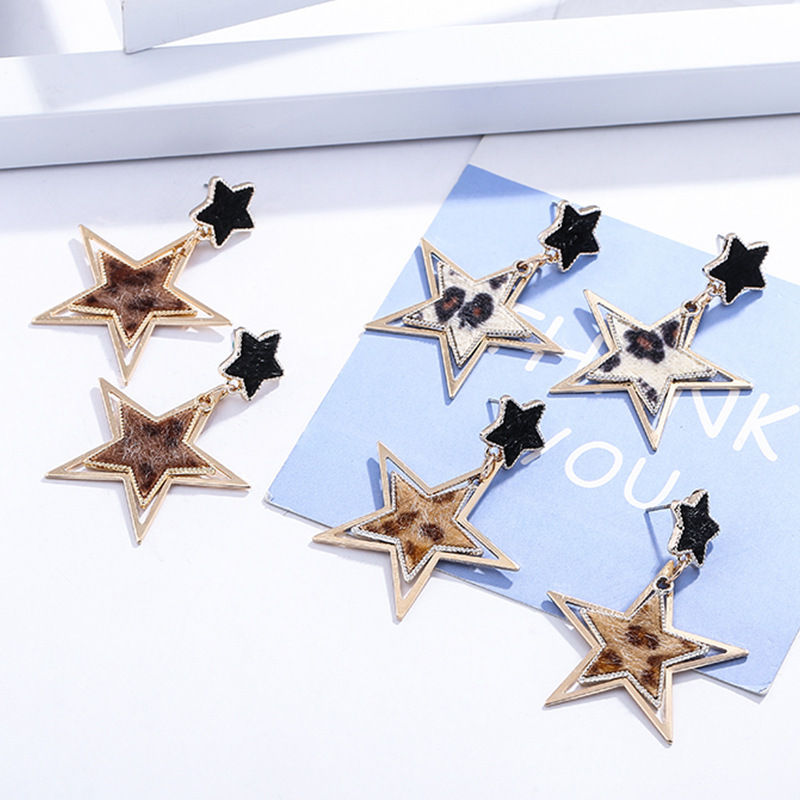 Winter fashion women geometric leopard earring accessories star plush earrings Winter fashion women geometric leopard earring accessories star plush earrings