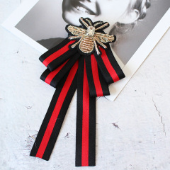 INS amazon korean latest fashion girls Fabric Canvas Corsage Collar Necktie stripe bee ribbon bow tie brooches