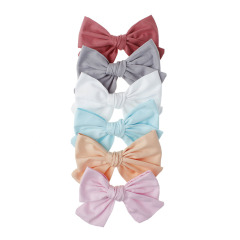 Amazon hot sale 6pcs/set printed plaid solid color mix girls kids bowknot hair clips for children