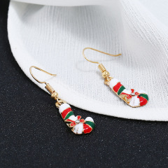 wholesale rhinestone alloy oil drip paint Christmas cane lady women hook earrings