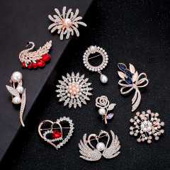 Custom New elegant Magnetic Scarf Magnet Metal Jewelry butterfly rose rhinestone swan flower brooch pins