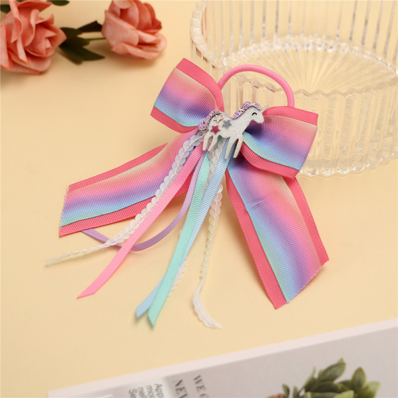 Rainbow bling unicorn glitter fabric for hair bow kids elastic hair tie