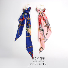 2020 new arrivals hot sale fancy long ribbon elastic bulk custom printed hair scarf scrunchies hair ties for girls