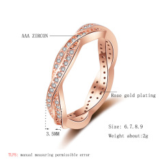 18K Rose Gold Plated Twist Ring Pave Setting Zircon Diamond Engagement Ring