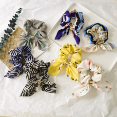 Bulk custom girls women printing knotted rabbit ears scrunchies for hair Bulk custom girls women printing knotted rabbit ears scrunchies for hair