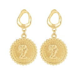 New Design INS Hot Vintage Round Irregular Pearl Baroque Head Coin Earrings